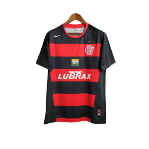 Camisa Flamengo I Retrô 2000 Torcedor Masculina -Vermelha com detalhes em preto e patrocinios em branco