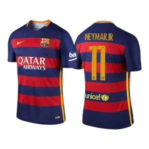 Camisa Retrô Barcelona I 2015/16 - Masculina Nike - Azul com listras em vermelho e detalhes em amarelo