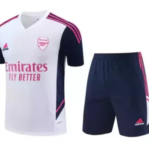 Kit Treino adulto - Camisa e Shorts - Arsenal Adidas 23/24 - Branco e azul com detalhes em branco e rosa