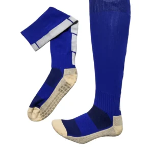 Meias Futebol Antiderrapante Cano Alto - Azul escuro com listras brancas