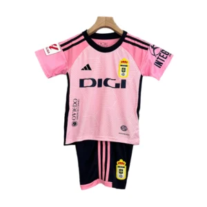 Kit Infantil Oviedo II Adidas 23/24 - Rosa com detalhes em preto