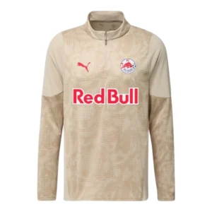 Camisa Red Bull Salzburg Treino 25/26 manga longa - Torcedor Puma Masculina - Branca com detalhes em marrom